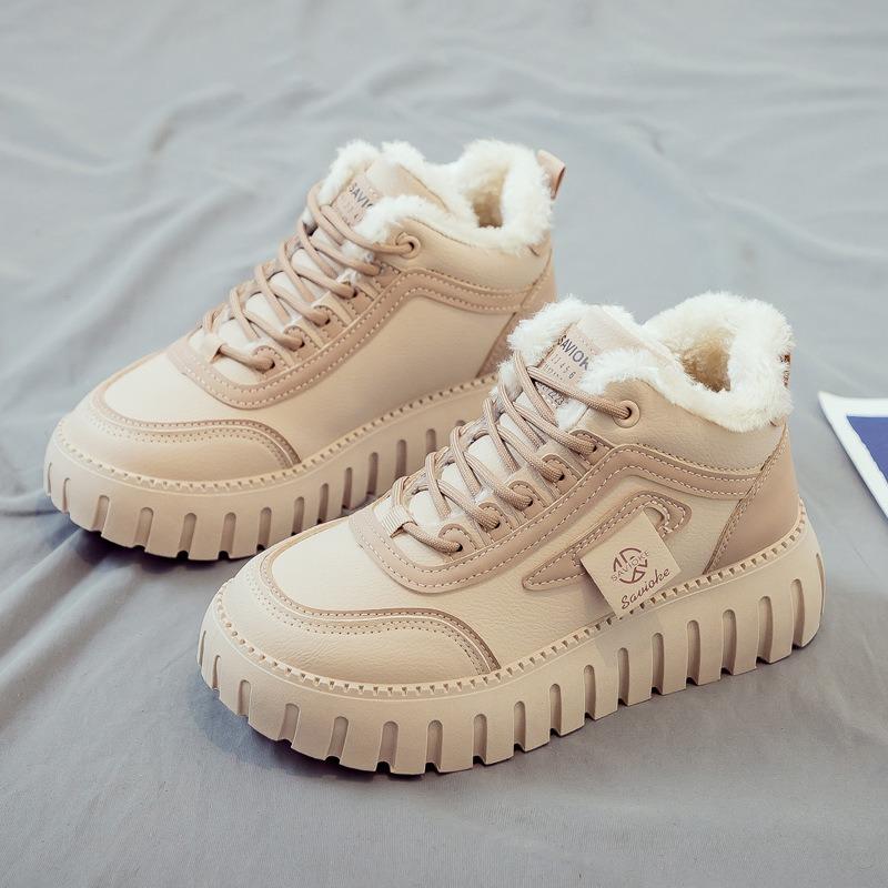 High-top cotton shoes winter velvet thickened warm snow boots women's versatile new cotton boots large cotton women's shoes winter