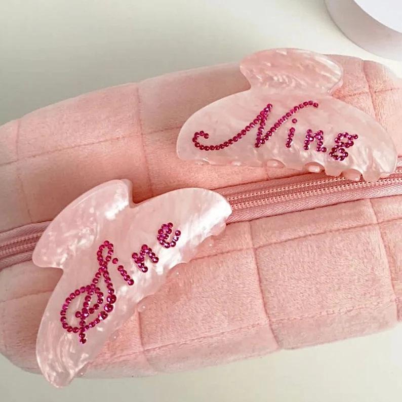 Personalisierte Strass-Buchstaben-Haarspange - Europäischer & Amerikanischer Stil Azetat Hai-Haarklammer