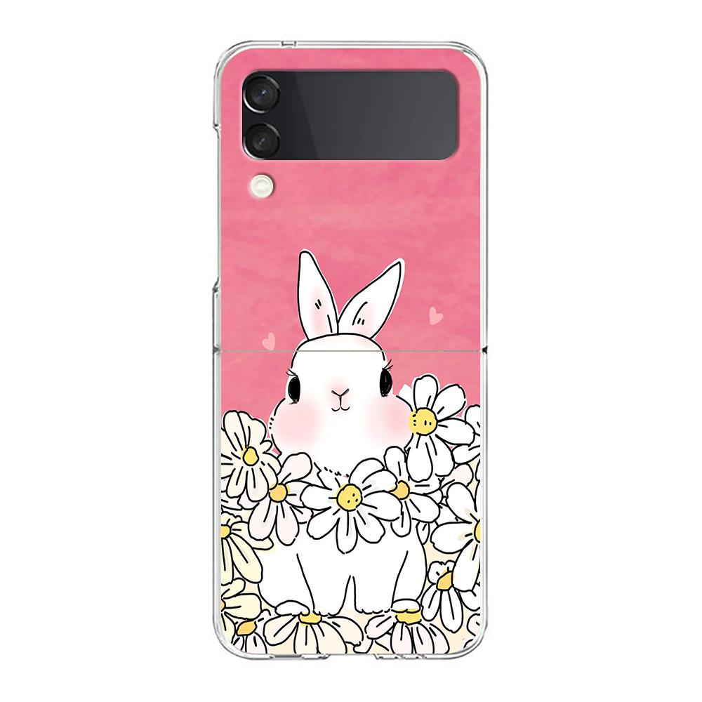 Cute Colorful Rabbit Phone Case For Samsung Galaxy Z Flip 3 4 5 Hard Folding Clear PC Bumper For Samsung Z Flip 6 Back Cover