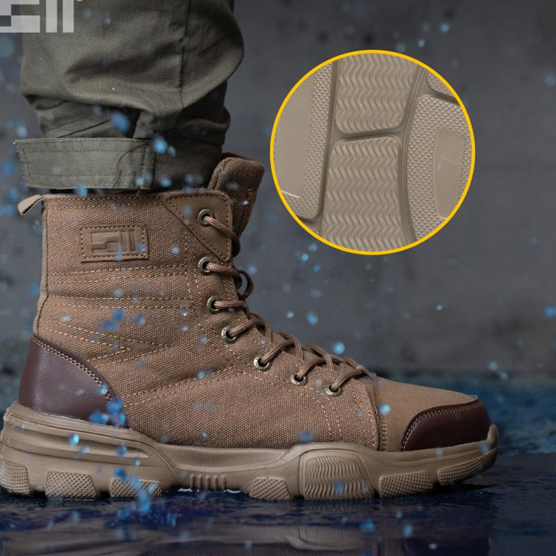 Men Steel Toe Work Boots Anti-Smash Anti-Puncture Safety Shoes Non-slip High Top Shoes All-Season Casual Hiking Footwear