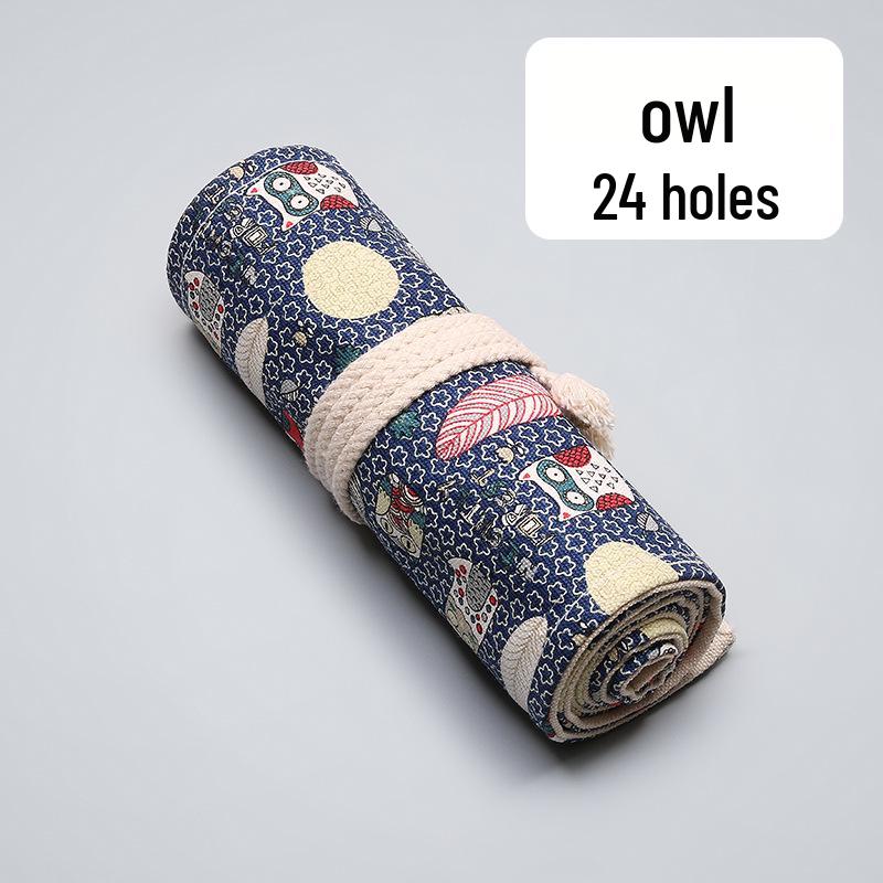 Large Capacity Handmade Canvas Pencil Roll Case for Boys & Girls - Art Print Design