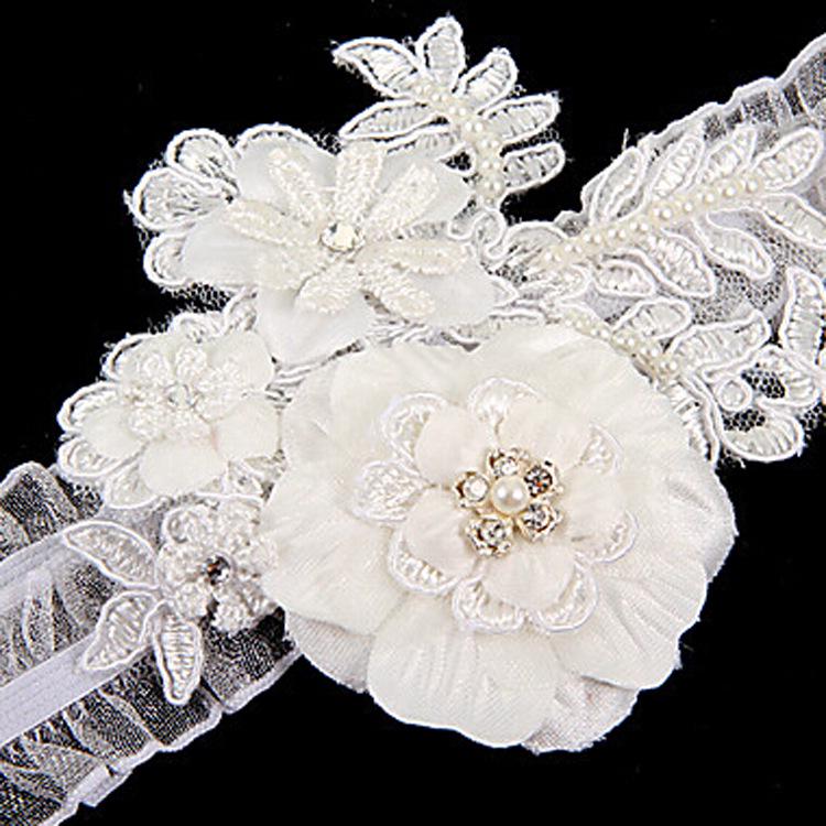 European Style White Pearl Rhinestone Flower Bridal Garter