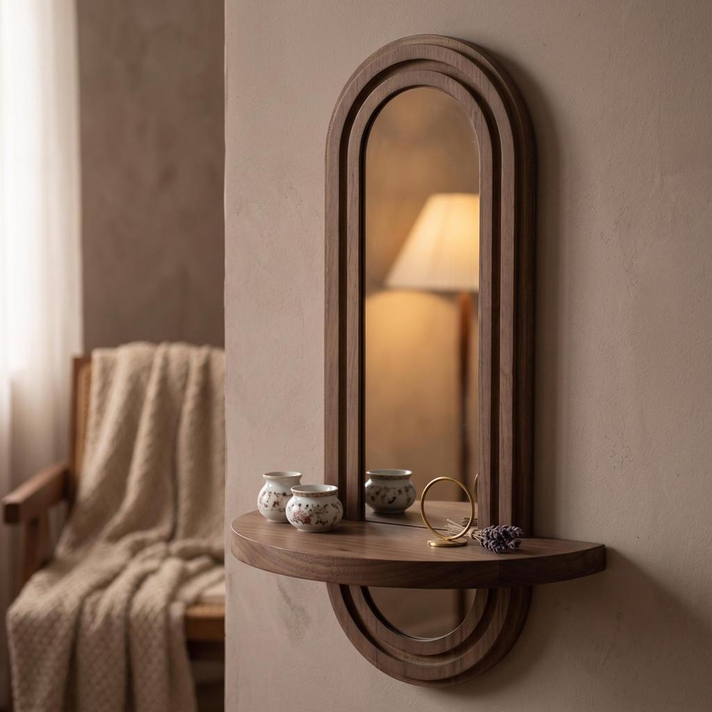 Arched Wall Mirror with Shelf Elegant Framed Functional