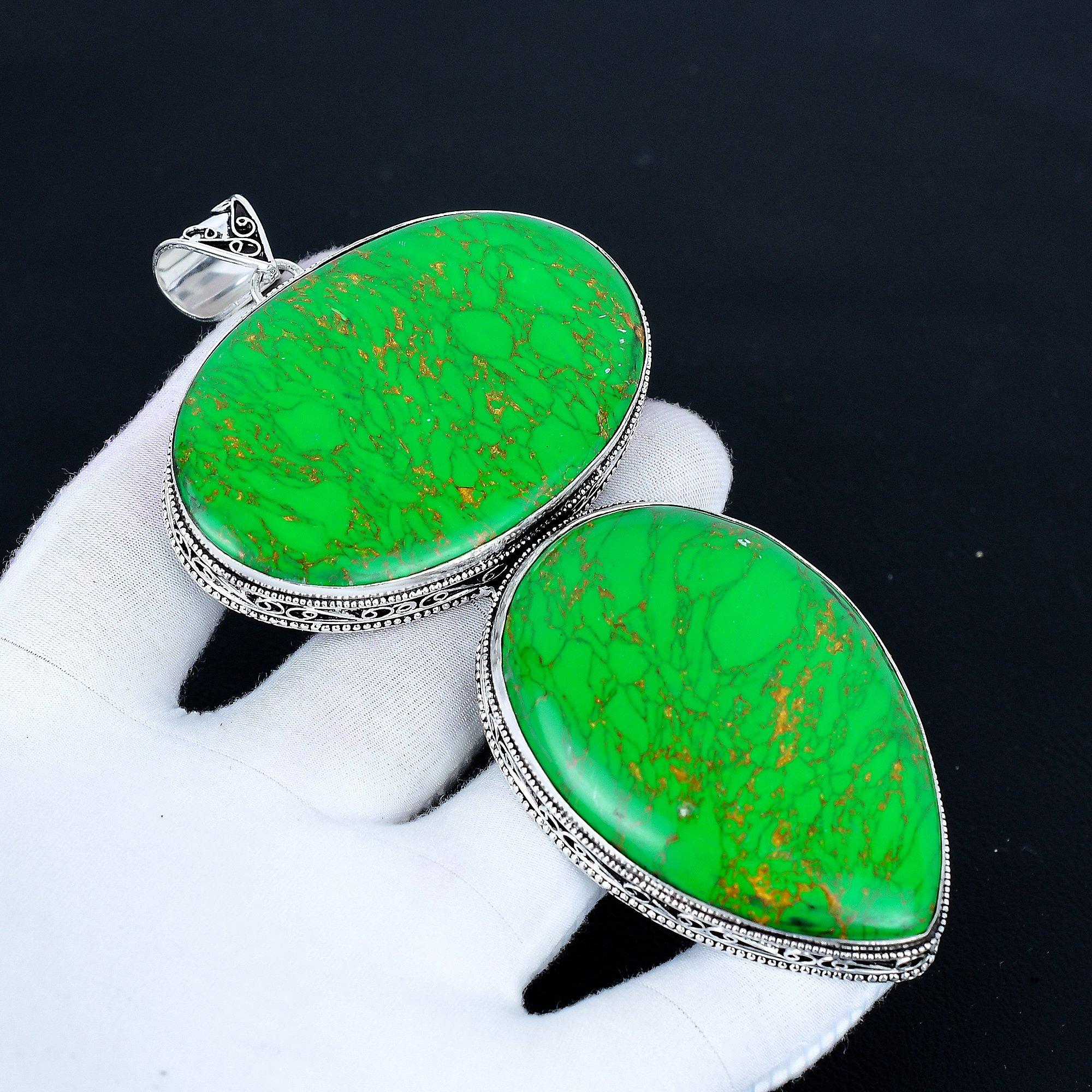 

Green Copper Turquoise Pendant, 925 Sterling Silver Handmade Jewelry, Turquoise Silver Pendant, Party Wear Jewelry For Women s, Pendant Christmas Gift 10 Cm зелёный