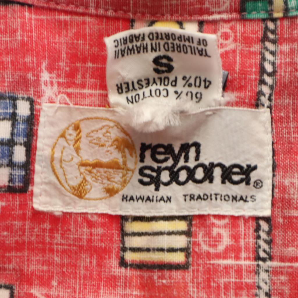 Reyn Spooner 80s Vintage Gold Tag Reverse Print Flag Pattern Short Sleeve Aloha Shirt Women Used