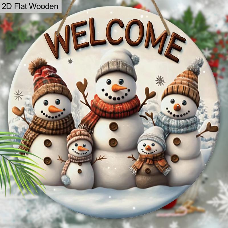 Warmes Winterweihnachten Holzschild mit Schneemannmuster - Navidad Willkommensschild für Haustür, Wandhänge-Dekor - Ideale Weihnachtsdekoration