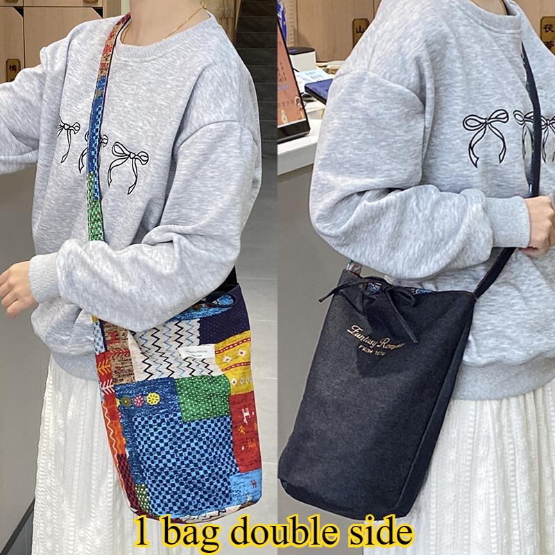 

Contrast Color Bucket Bags for Women Versatile Double-sided Denim Ladies Crossbody Bag Patchwork Portable Female Shoulder Tote