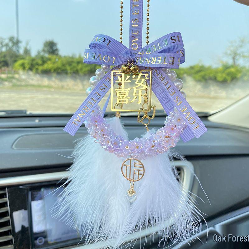 High-End Peace & Joy Feather Rearview Mirror Pendant