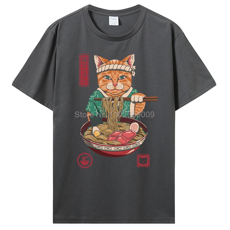 Summer New Men Japanese Samurai Cat Graphic T Shirt Fashion Casual Personality Cool T-shirt Print Cotton Tees Tops