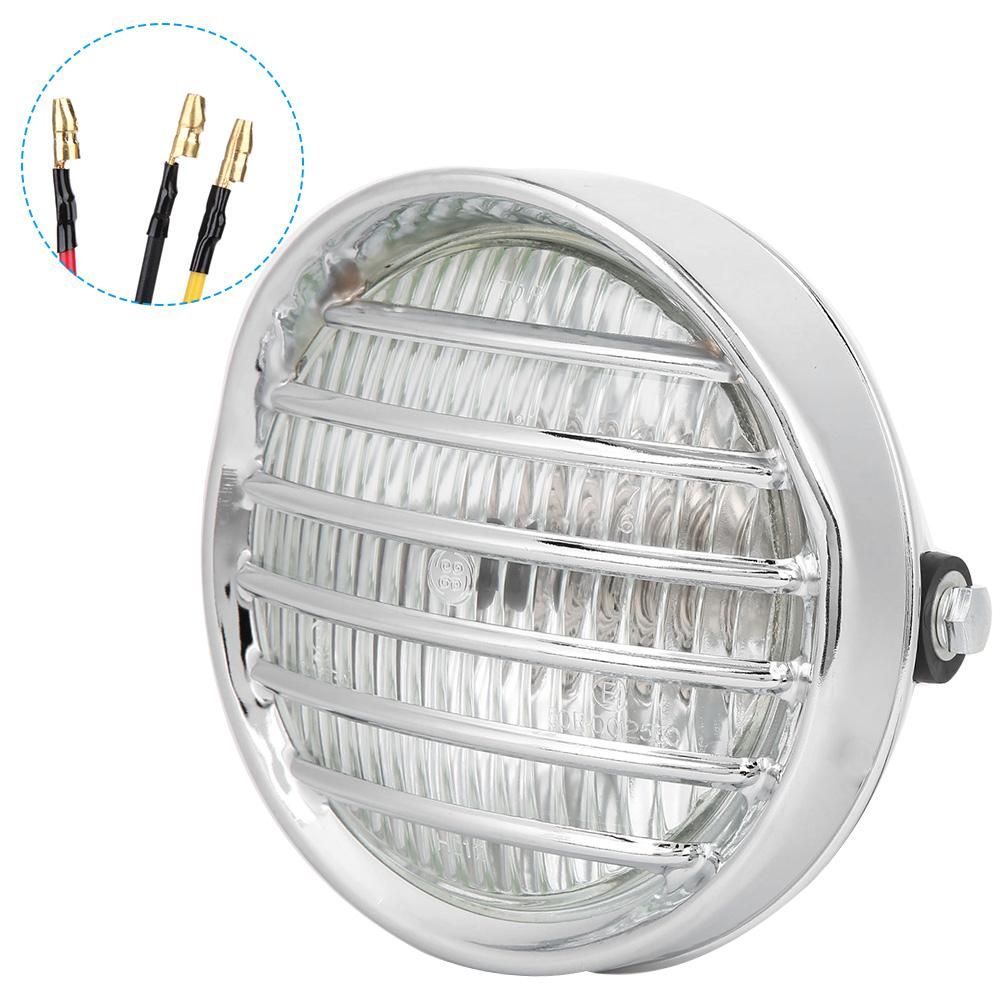 Vintage Motorcycle Grill Headlight Halogen Head Lamp High Brightness Electroplate