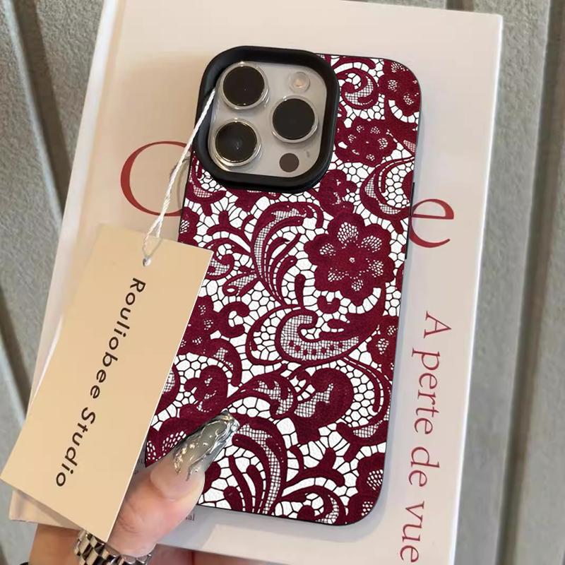 

Red Lace Floral Pattern Phone Case For iPhone 17 16 15 14 Plus 13 12 11 Pro MAX Air 16E Screen Protector Casing Shockproof Cover iphone 11 Pro