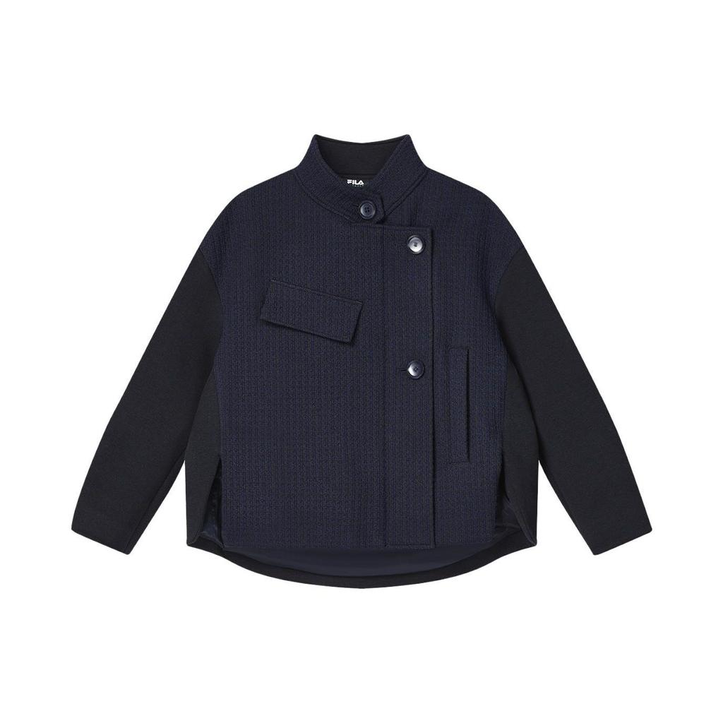 Fila Emerald Solid Color Stand Collar Casual Loose Knit Jacket Women Jackets Sky-Blue F11W414701F-NV