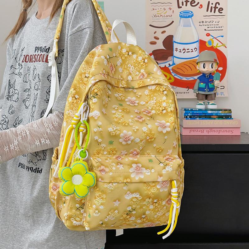 New versatile floral burden reduction junior high school students backpack college students large capacity fresh print cute backpack