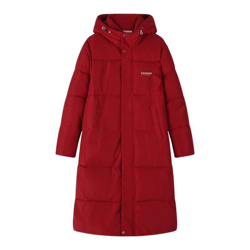 2025 New Coat Women's Long Knee Thick Coat Winter Coat Hooded Down Cotton