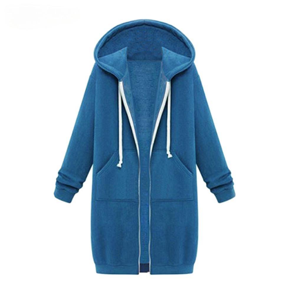 Autumn and Winter Women‘s European and American Hooded Long-sleeved Mid-length Sweatshirt and Fleece Long Coat