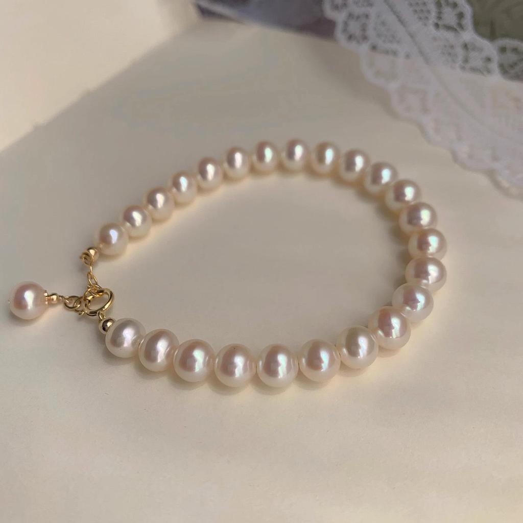 2025 New 6-7mm Near Round Freshwater Pearl Bracelet with 18k Gold-Plated Copper - Light Luxury, Simple & Versatile Style