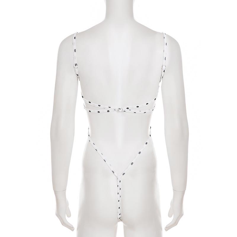 Europäischer Sexy Gepunkteter Schnürrücken-Bodysuit - Figurbetontes U-Ausschnitt-Design