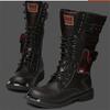 Fashion Size 37 46 Men's Leather Motorcycle Boots Mid-calf Military Combat Boots Gothic Belt Punk Boots Men Shoes Tactical Army Boot