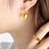 Punk Style 3D Shiny Peach Heart Earrings: Titanium Steel & Real Gold Creative Jewelry.