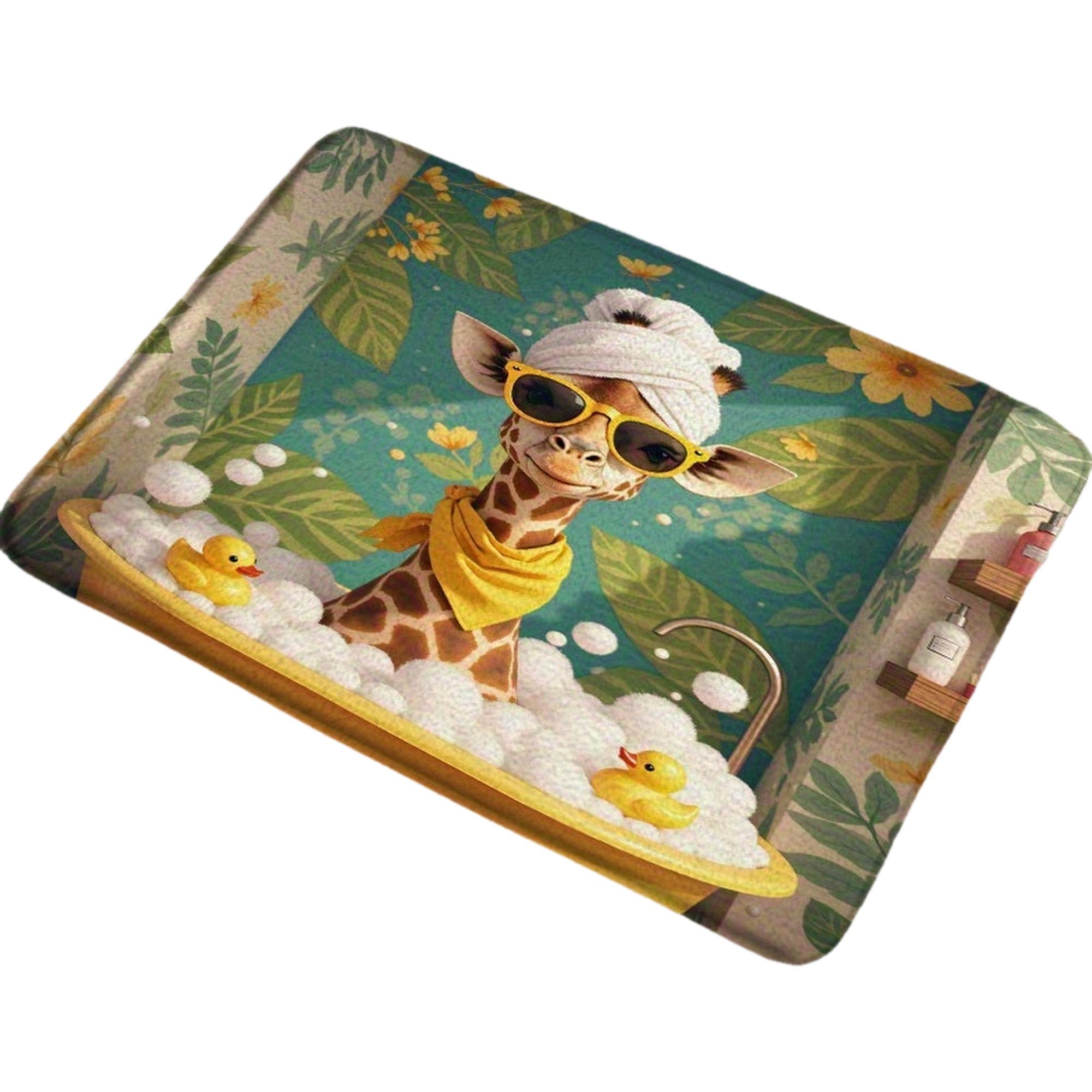 

VIKAMA Cartoon Fun Carpet Giraffe Bathing Pattern Fun Doormat Soft Welcome Mat Rug For Bedroom Carpet For Live Room Bathroom Mat 40X60CM (1.3X2FT