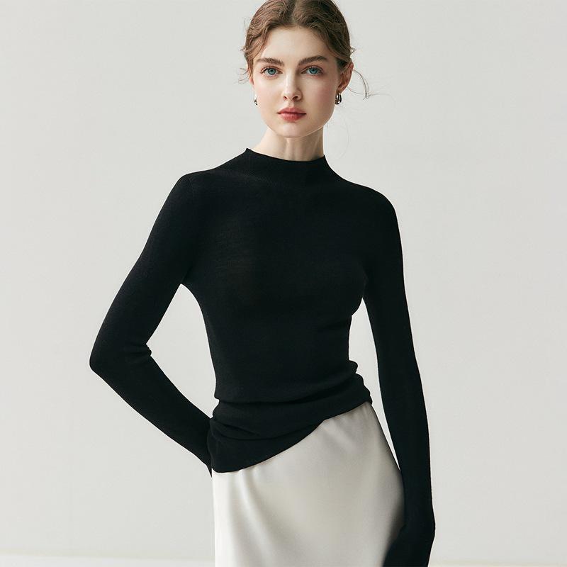 Women's German Yangtze Yarn Knitted Wool Slim Fit Sweater, Half High Neck Base Layer