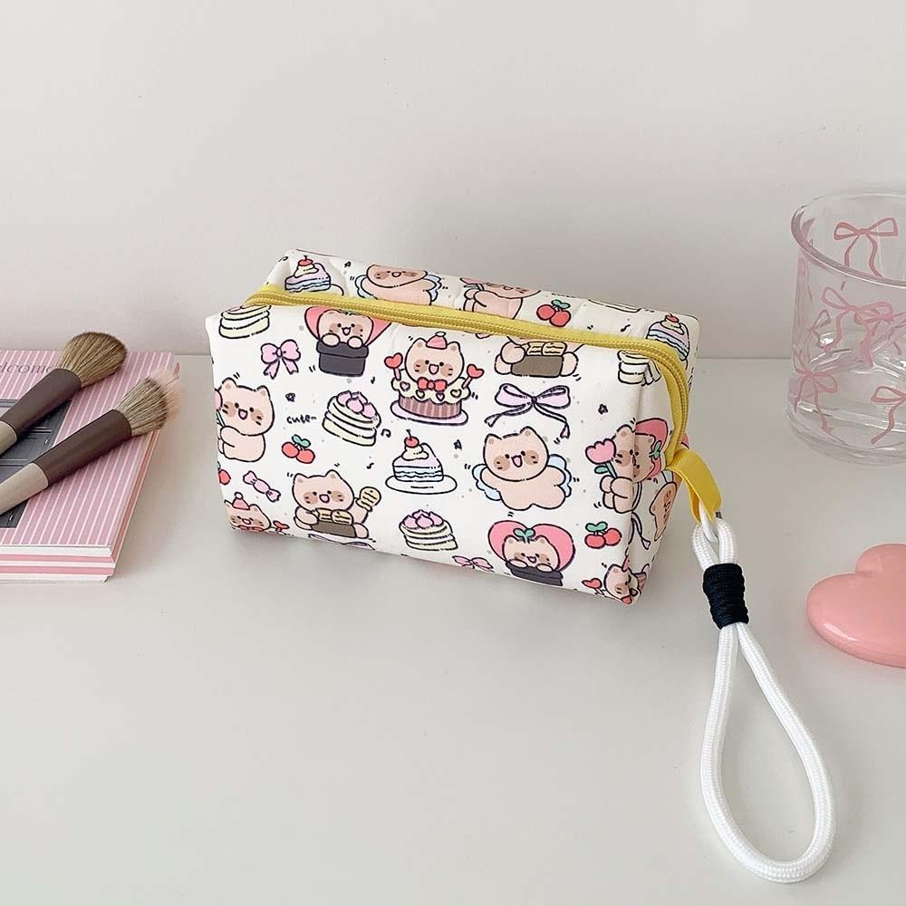 Puppy Cat Bear Print Korean Style Pencil Case with Lanyard Pencil Pouch  Student