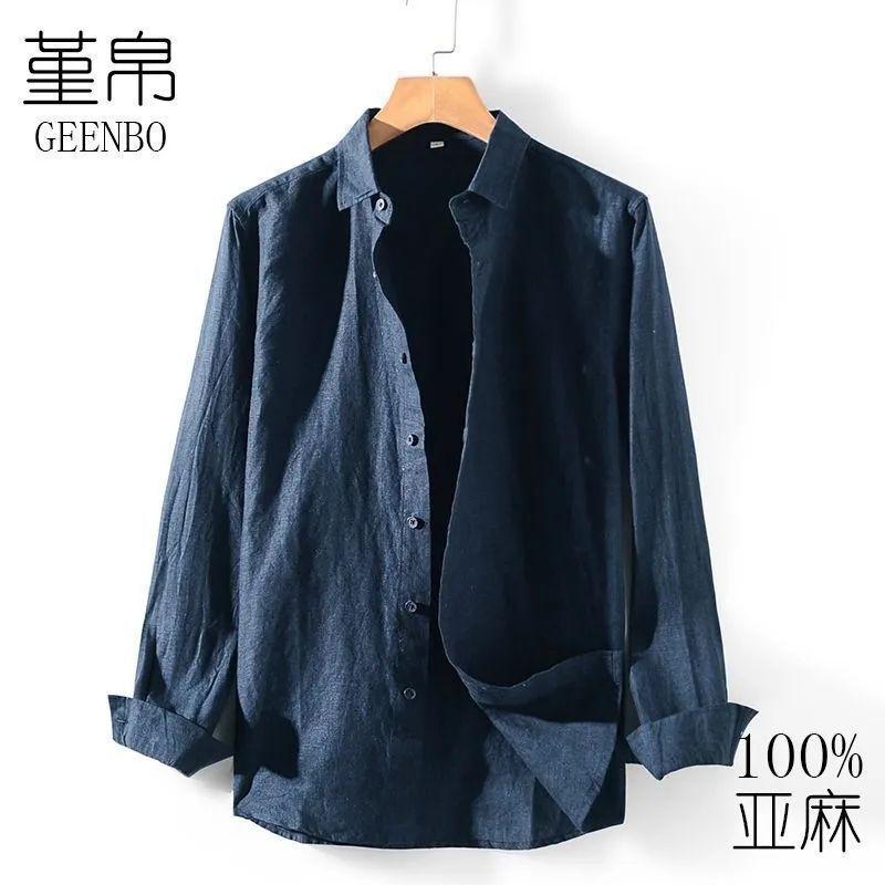 

Shirt Men Lapel Long Sleeve New Model Cotton Linen Thin Style Loose Casual Spring Autumn Top 4XL білий