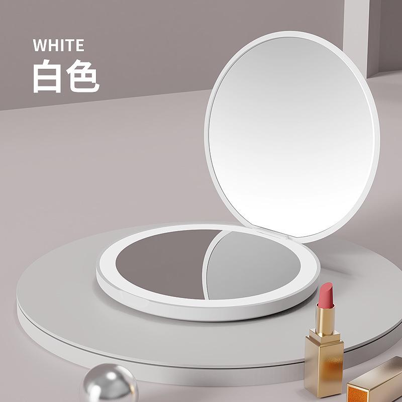 Mini LED Lighted Makeup Mirror, Round Folding Portable Compact with Illumination, Small Travel Beauty Mirror белый