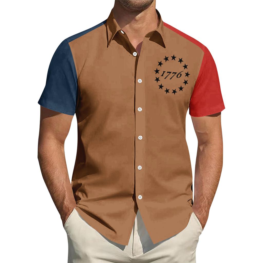 Men's Independence Day Printed Collared Top Men's Casual Sports Short-Sleeve Shirt