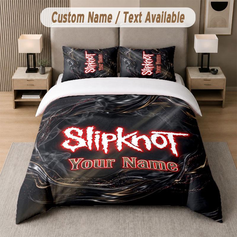 Custom Bedding Set Slipknot Pattern, Print Name Text 1 Duvet Cover Plus 2 Pillowcases Home Textile