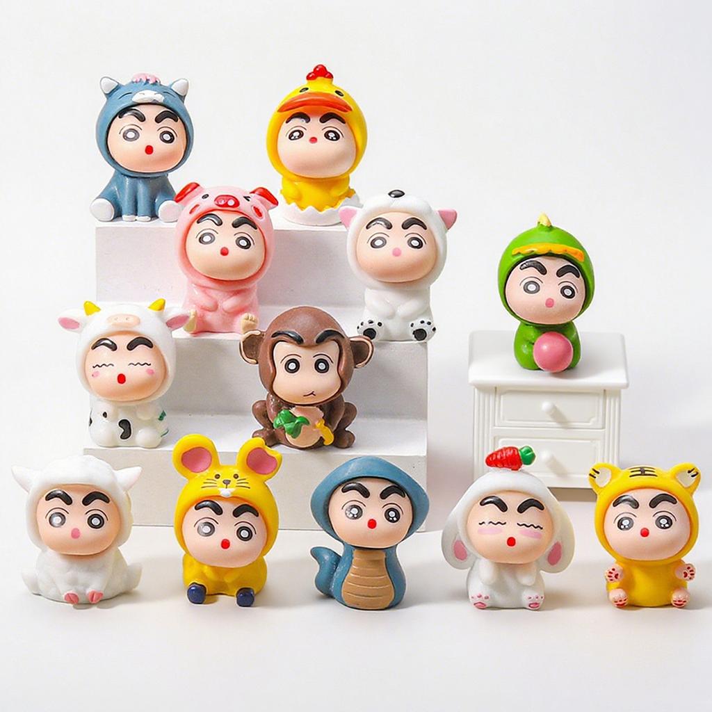 12Pcs/Set Animal Crayon Shin-Chan Action Figure Mini Figurine Toy Collectible Model Doll Fans Gift