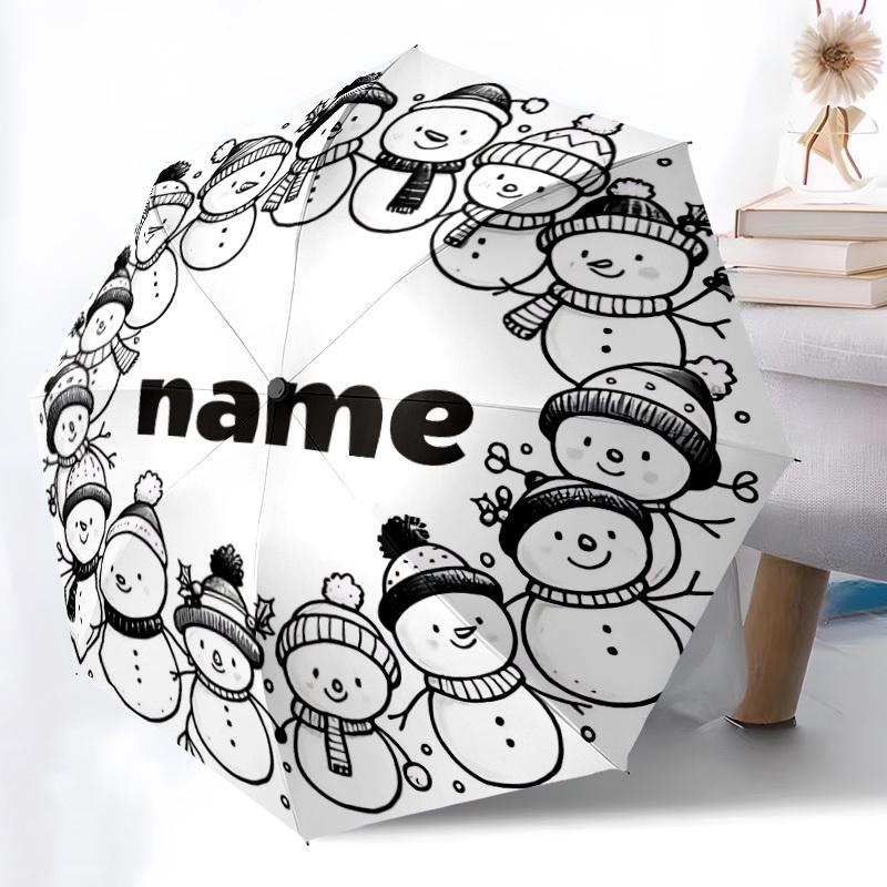 

1pc Snowman Wreath Personalized Automatic Folding Umbrella with Custom Name, 8-Rib Durable Frame, Compact Folding yy251101001