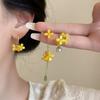 Golden Autumn Dangui Long Tassel Flower Mori Sweet Niche Design Earrings Ear Hooks Mosquito Coil Disc Ear Clips Women