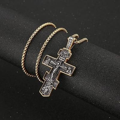 Eastern Orthodox Cross Necklace for Men Women Retro Religious Jesus Crucifix Byzantine Cross Christian Pendant Jewelry Gift