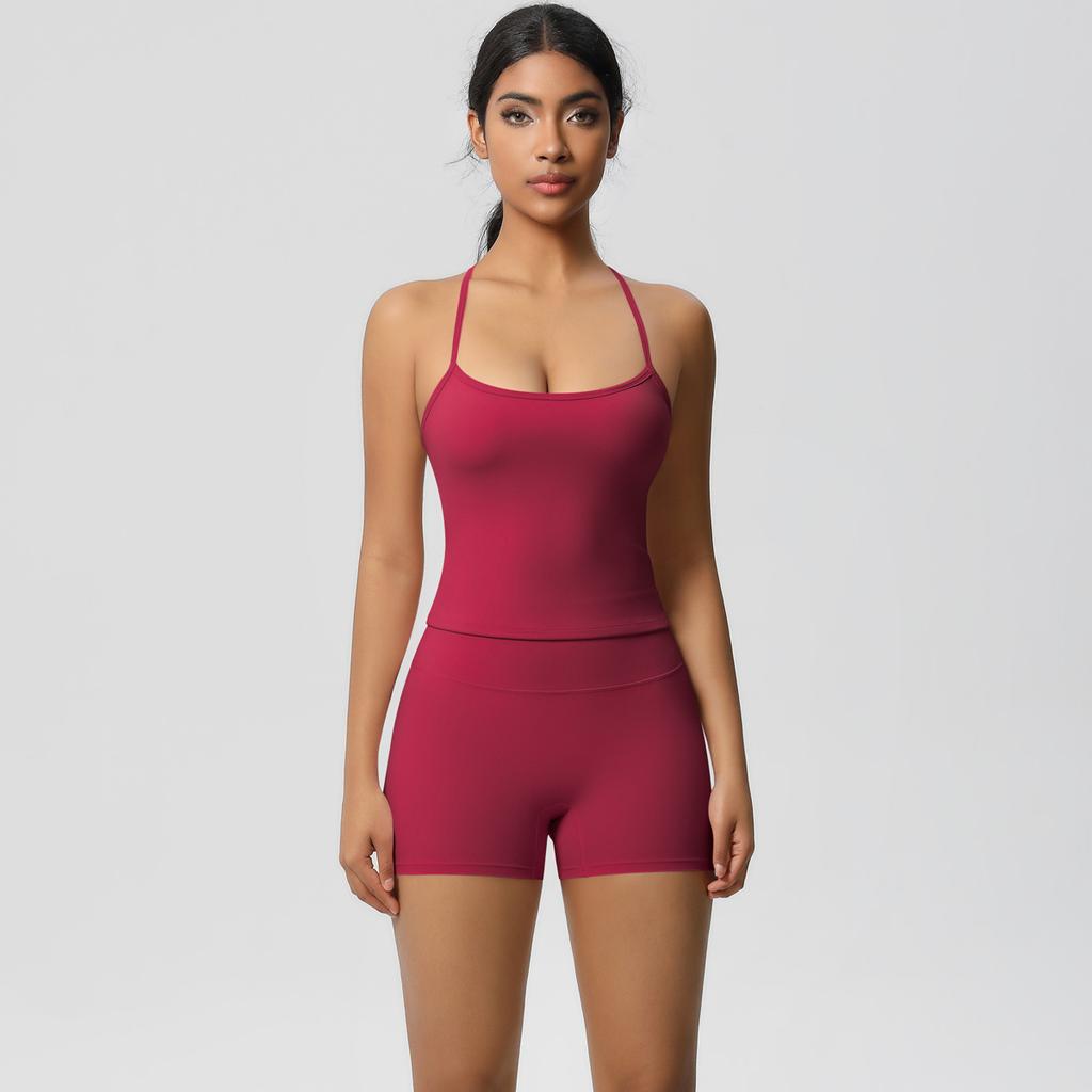 New Solid Color Strap Back Sports Bra Set With High Waist, Hip Lifting, Running, Fitness, Yoga Clothing Set For Women