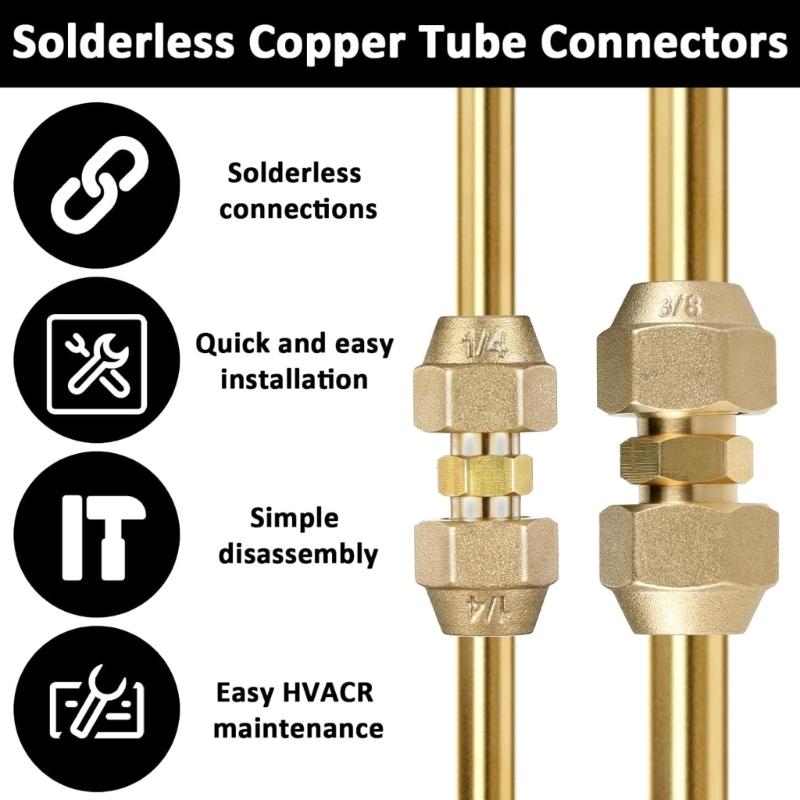 2Pcs Brass Pipe Fitting Connector Coupler No Welding Extension Pipe Joint 3/8Inch and 1/4Inch Double Nipple Enduring