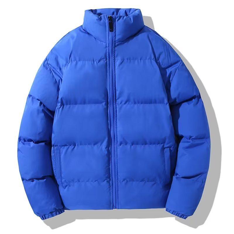 Unisex Solid Color Stand Collar Cotton Puffer Jacket - American Style, Loose, Warm, Trendy Autumn/Winter Coat