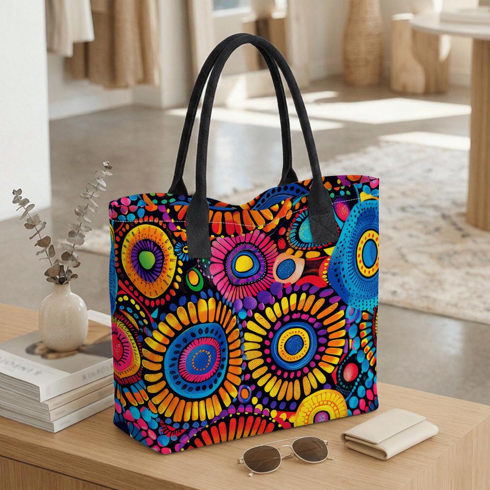 Colorful Boho Pattern Large Tote Bag Fashion Casual Daily Travel Shoulder Bag for Women Outdoor Shopping Handbag