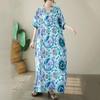 Short Sleeve Plus Size Cotton Satin Vintage Floral New In Dresses for Women Casual Loose Long Summer Dress