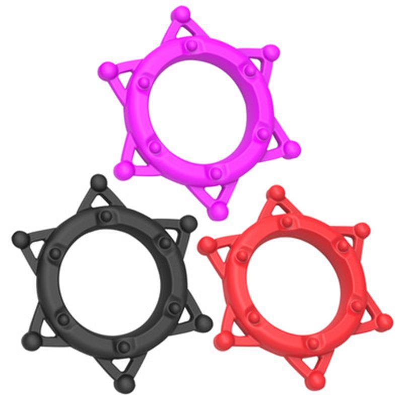 Hexagram Cock Mens Lock Penis Ring Adult Silicone Sex Toy Ejaculation Delay