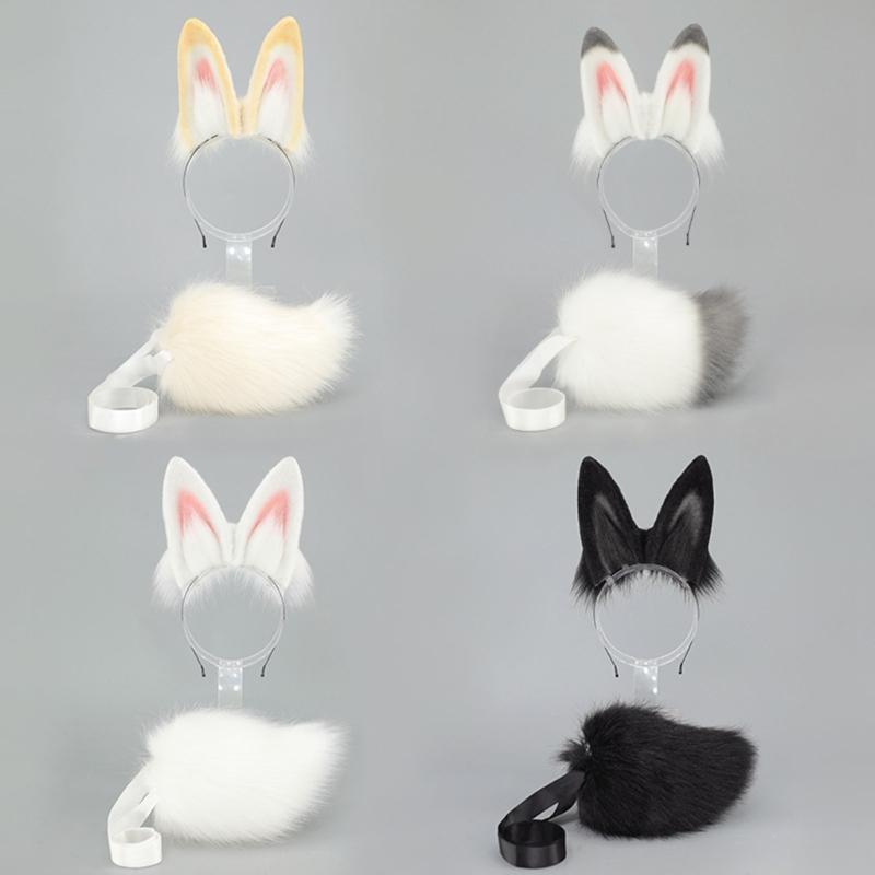 Faux Furs Tail Bunnies Ears Headband Halloween Cosplay Costume Bunnies Ears Hairband Bunnies Tail Bunnies Costumes