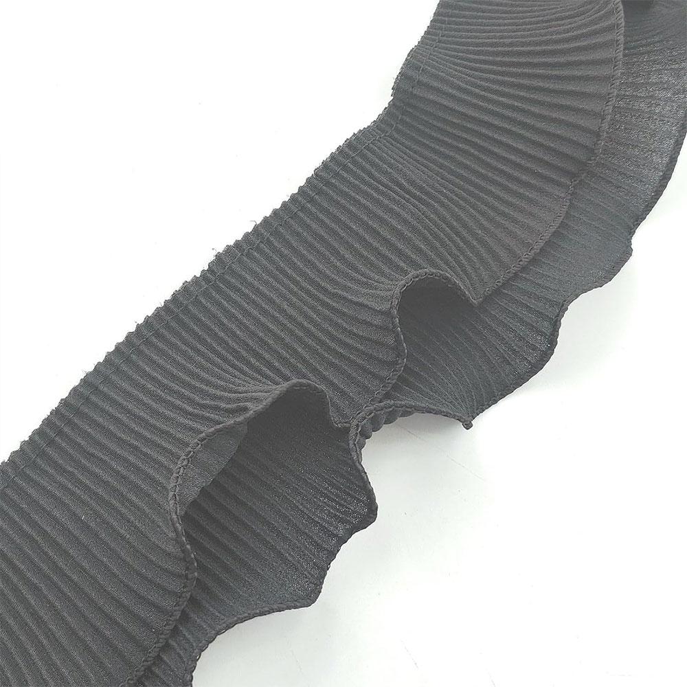 New Arrival 8.5cm 2-Layer Elastic Pleated Chiffon Lace White/Black Ruffle Edging Trim for Doll Clothing Decor DIY Sewing Supply
