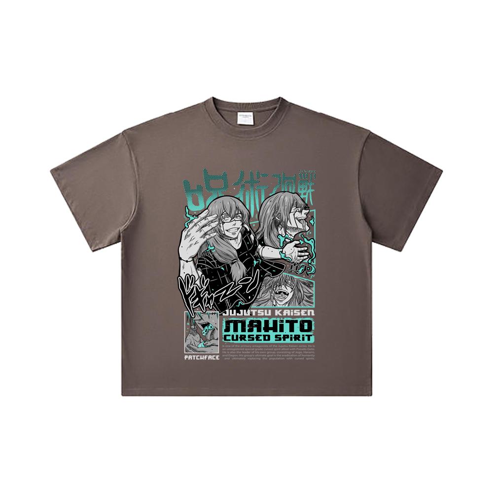 260 GSM Double Yarn 32 Count 100% Cotton Jujutsu Kaisen V63 Mahito Print Unisex Heavy Cotton T Shirt