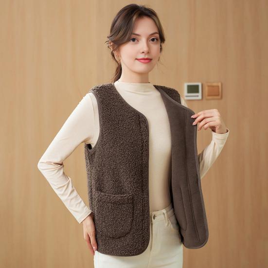 Fuzzy Sherpa Fleece Vest for Women Warm Sleeveless Jacket Cozy Full Zip Waistcoat with Pockets Fall Winnter Outerwear