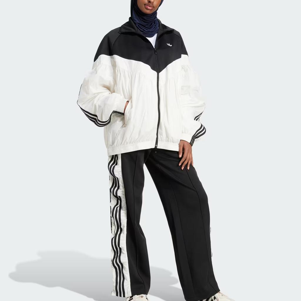 Adidas Originals Tracktop Striped Logo Versatile Comfortable Casual Jacket Women Jacket White Black JZ6777
