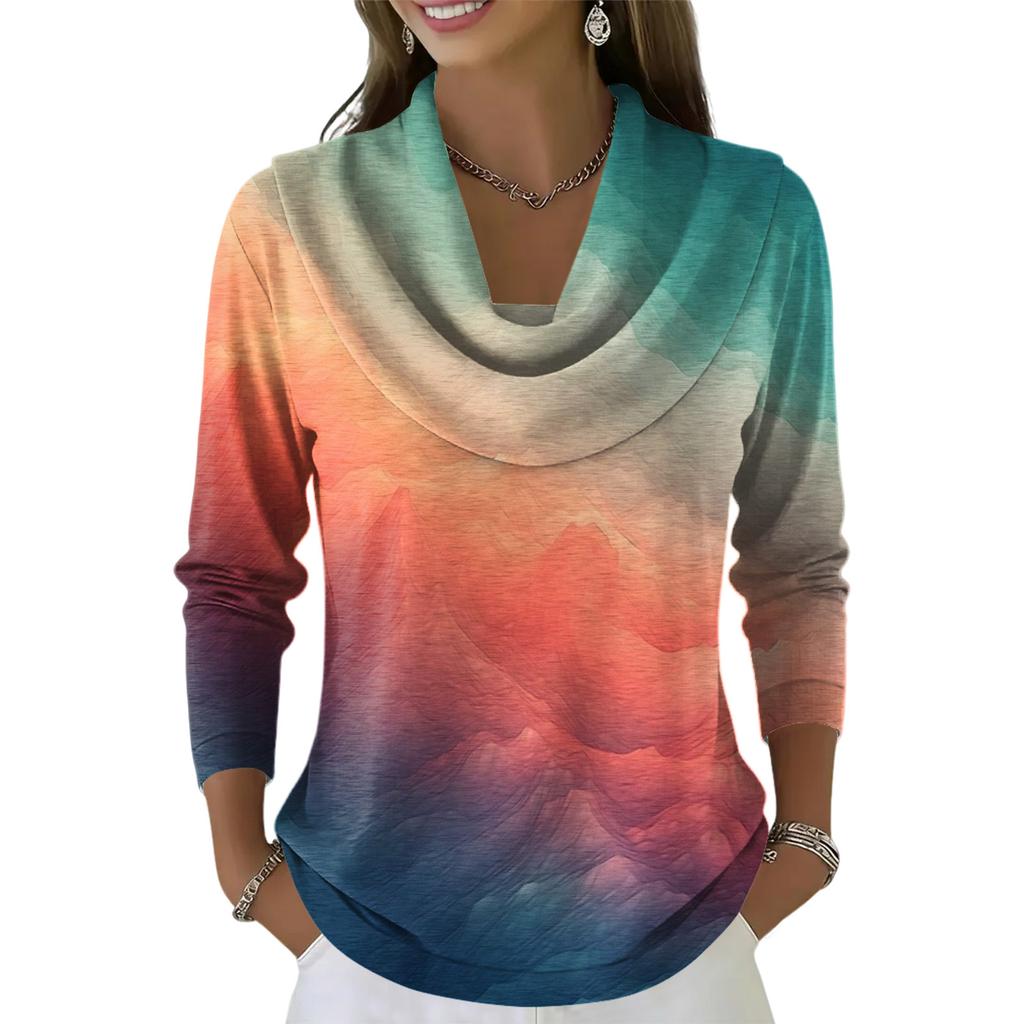 Dámský ležérní a módní svetr s dlouhým rukávem a potiskem, kulatým výstřihem