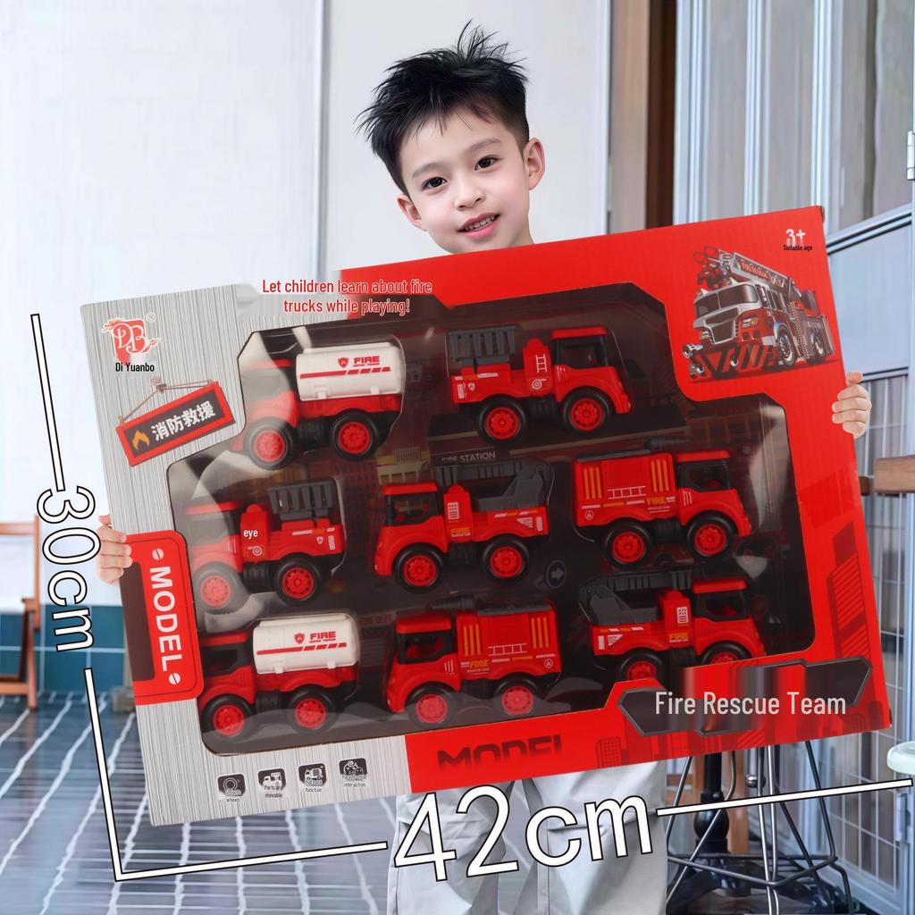 Free Shipping Pull-Back Construction & Firefighting Vehicle Toy Set for Boys - Ideal Gifts for Kindergarten Students