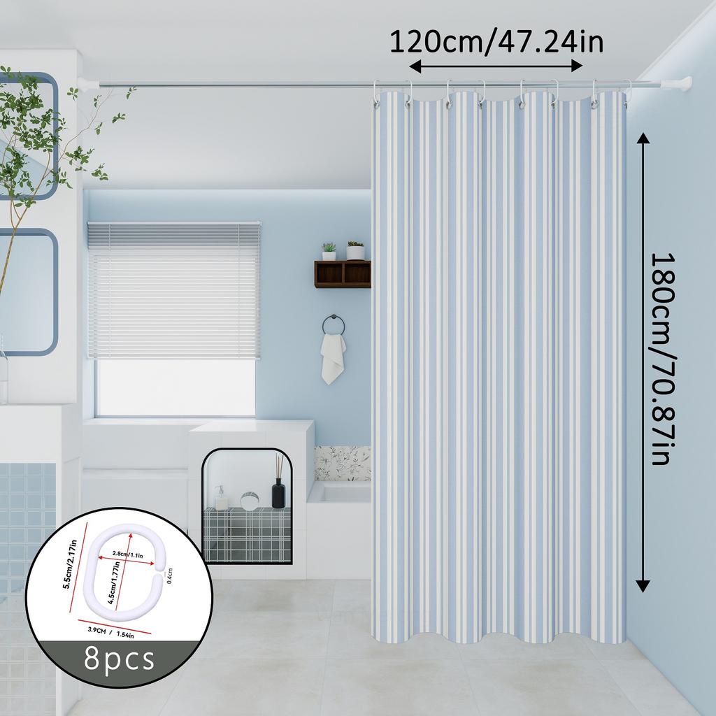 The classic blue and white striped dry-wet separation partition shower curtain is suitable for various decoration styles
