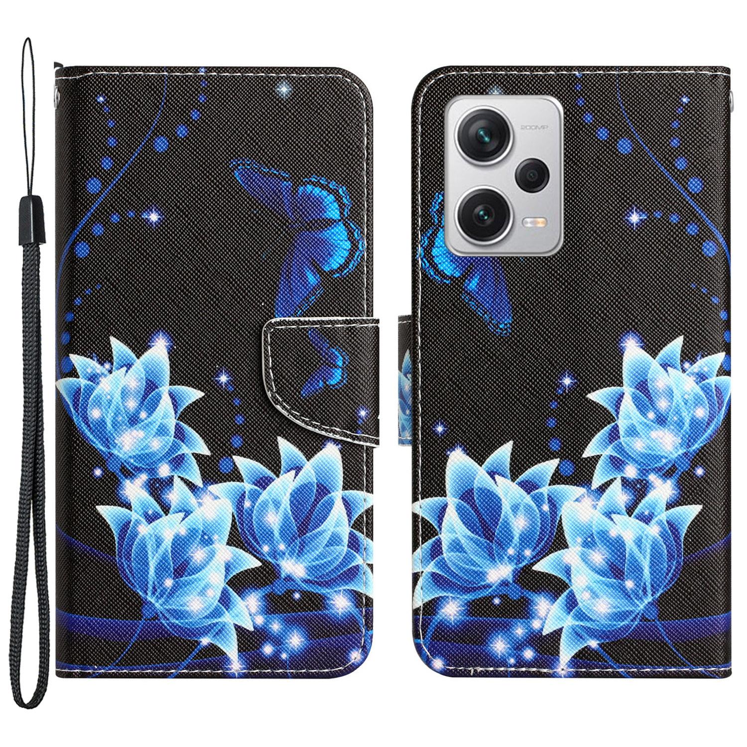 

For Xiaomi Redmi Note 12 Pro 5G/Note 12 Pro Speed 5G/Poco X5 Pro 5G PU Leather Stand Pattern Phone Case with Wallet Blue Butterfly