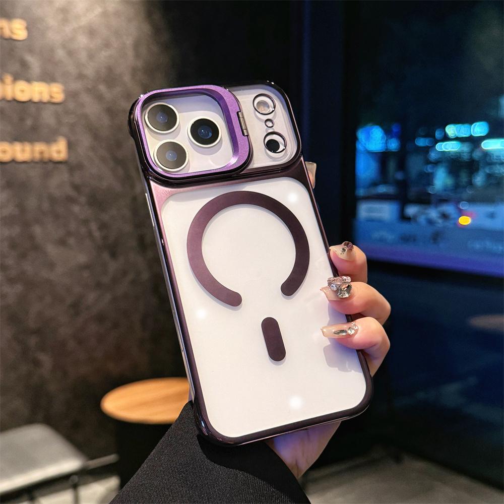 Luxury Transparent PC Plated Phone Case for iPhone 17 Pro Max Air 16 15 14 13 Magsafe Magnetic Borderless Cover for Apple Case
